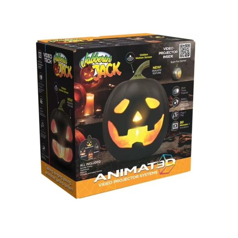 Jabberin' Jack Motion Sensor 12 Inch XL Talking Pumpkin w Video Projector Speake